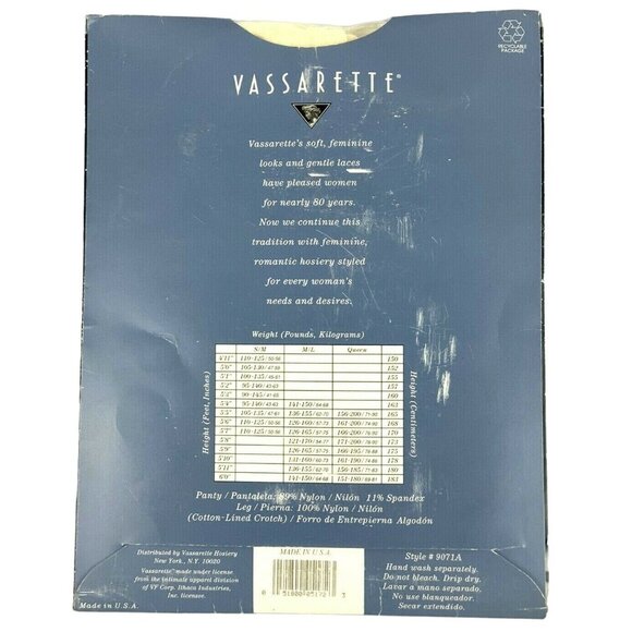 Vassarette Pantyhose Medium Long Ivory Floral Control Top Shadow Toe Style 9071A - Picture 2 of 3